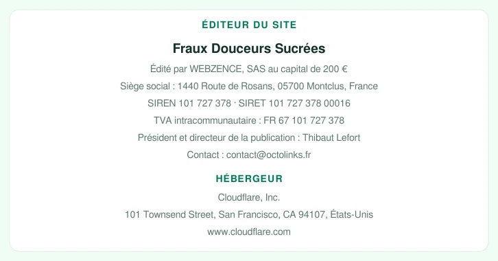 Coordonnées légales de l&rsquo;éditeur et de l&rsquo;hébergeur du site
